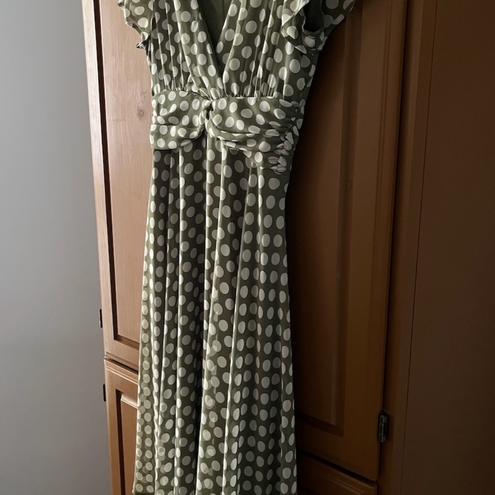 Connected Apparel Women's Dress, Sage with Cream Polka Dots - Picture 7 of 14